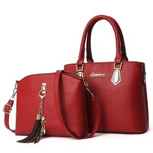 5050 2-Pcs Handbags Set Vegan Leather Tote Bags Purses Top Handle Handbag